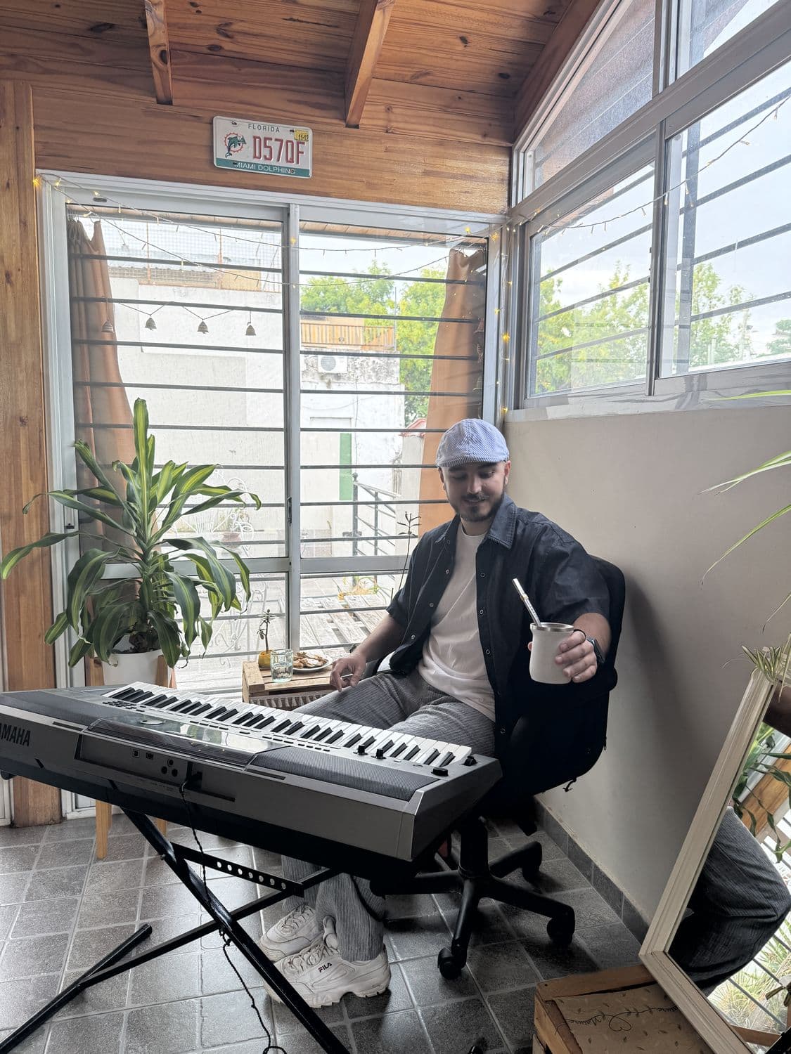 Lucas at the keyboard with a mate