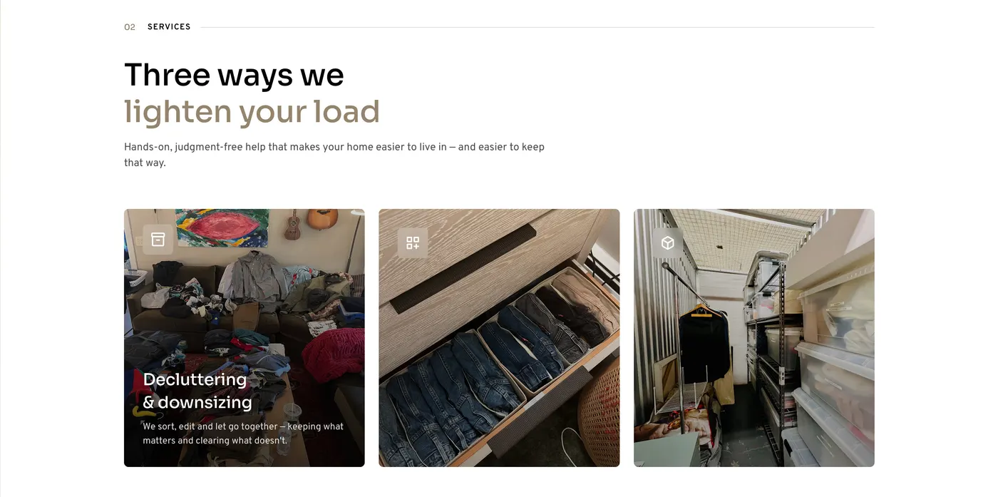 Home Organizers LI — Three ways to lighten the load, before/after up front