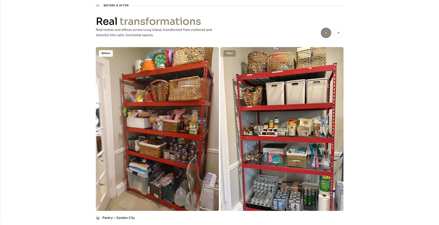 Home Organizers LI — A reveal slider built by hand in vanilla JS